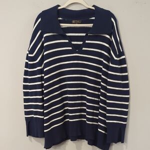 Nautical Striped Sweater Collar‎ Size 3X Organic Cotton Navy